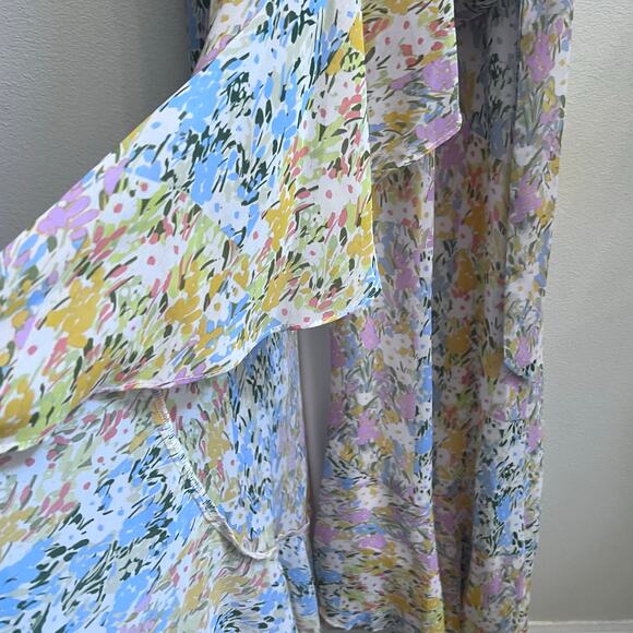 Womens Floral Ivory Mango Multicolor 16 Ruffle Maxi Cocktail Dress Wedding Guest - Picture 7 of 10